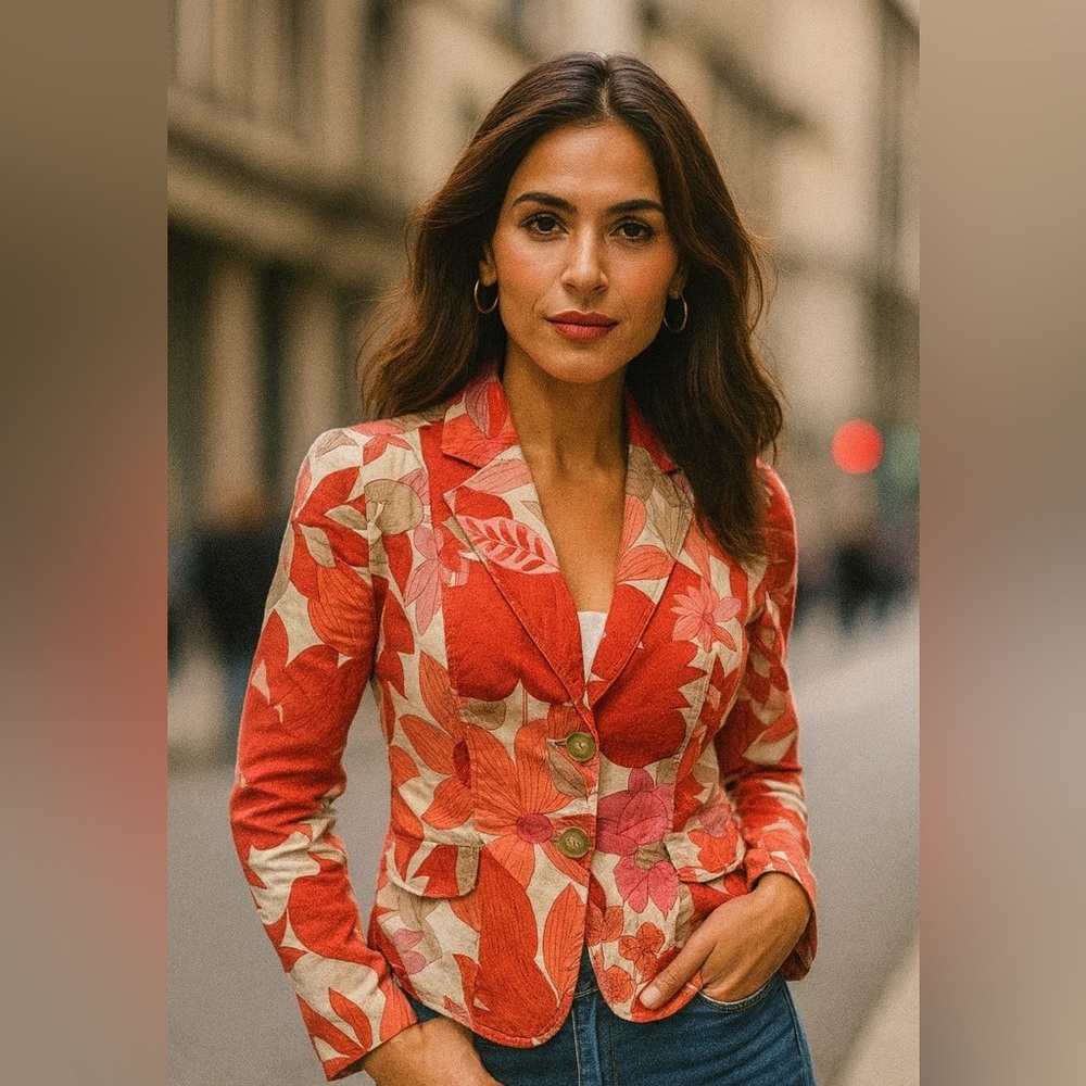 LOFT Floral Fitted Blazer Women’s Size 6P | Red Coral Botanical Print